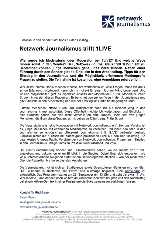 Netzwerk Journalismus trifft 1LIVE